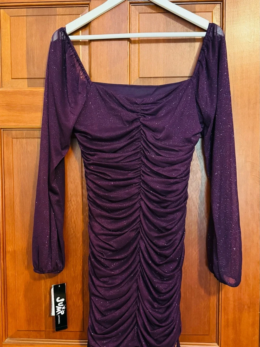 Jump Sparkle Ruched Long-Sleeve Purple Dress